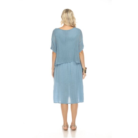 Denim Blue Cape style Dress with Netting Detail - Picture 3 of 4